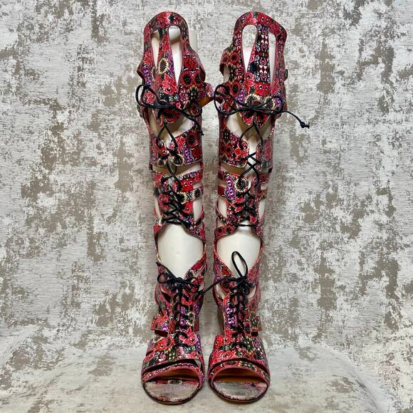Rebecca Minkoff Rita (Sample) Knee High Gladiator Heeled Sandals in Floral - Picture 5 of 9